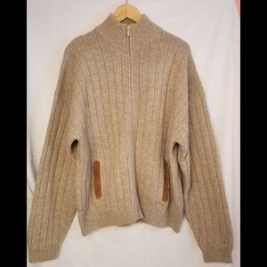 Orvis Men's Beige Sweater with Suede Accents On Pockets And Elbows. Size XL